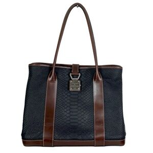 Dooney & Bourke Layla Black Brown Embossed Leather Shoulder Tote Bag Red Lining